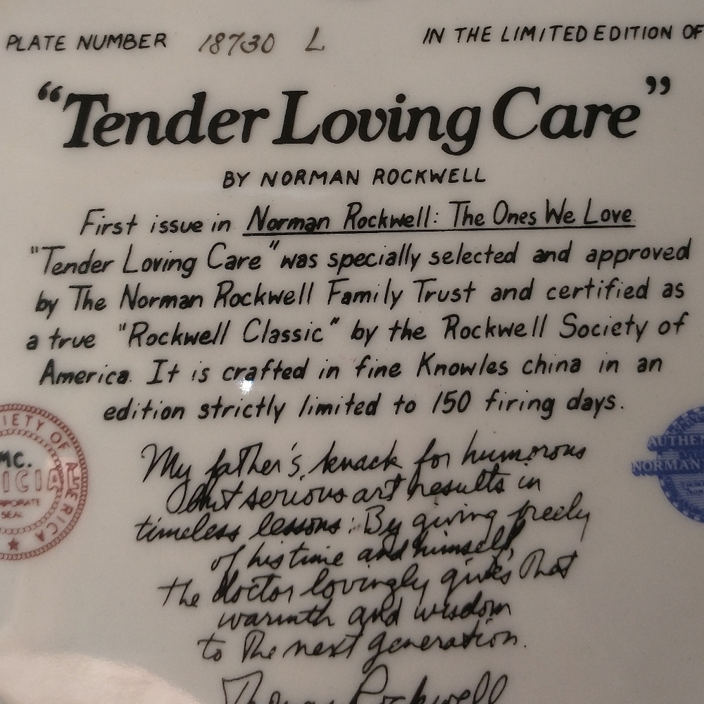 Norman Rockwell Tender Loving Care Collector's Edition Plate - Picture 5 of 5